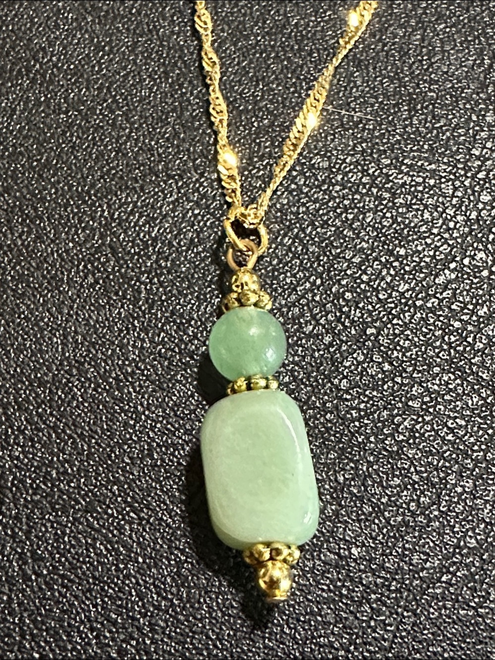 European 750 Gold Flat Link Twist Chain Artisan Natural Stone Pendant Necklace - Picture 5 of 12